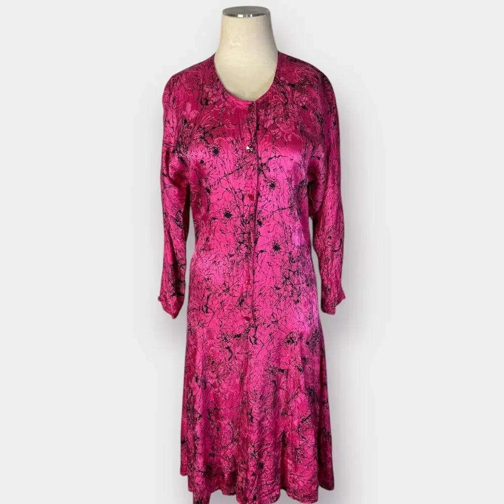 80s Mistero pink & black drop waist‎ dress Size S